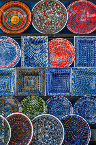 Traditional Tunisian souvenirs at the street market. photo