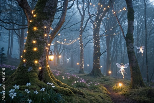 night in the forest magical lights