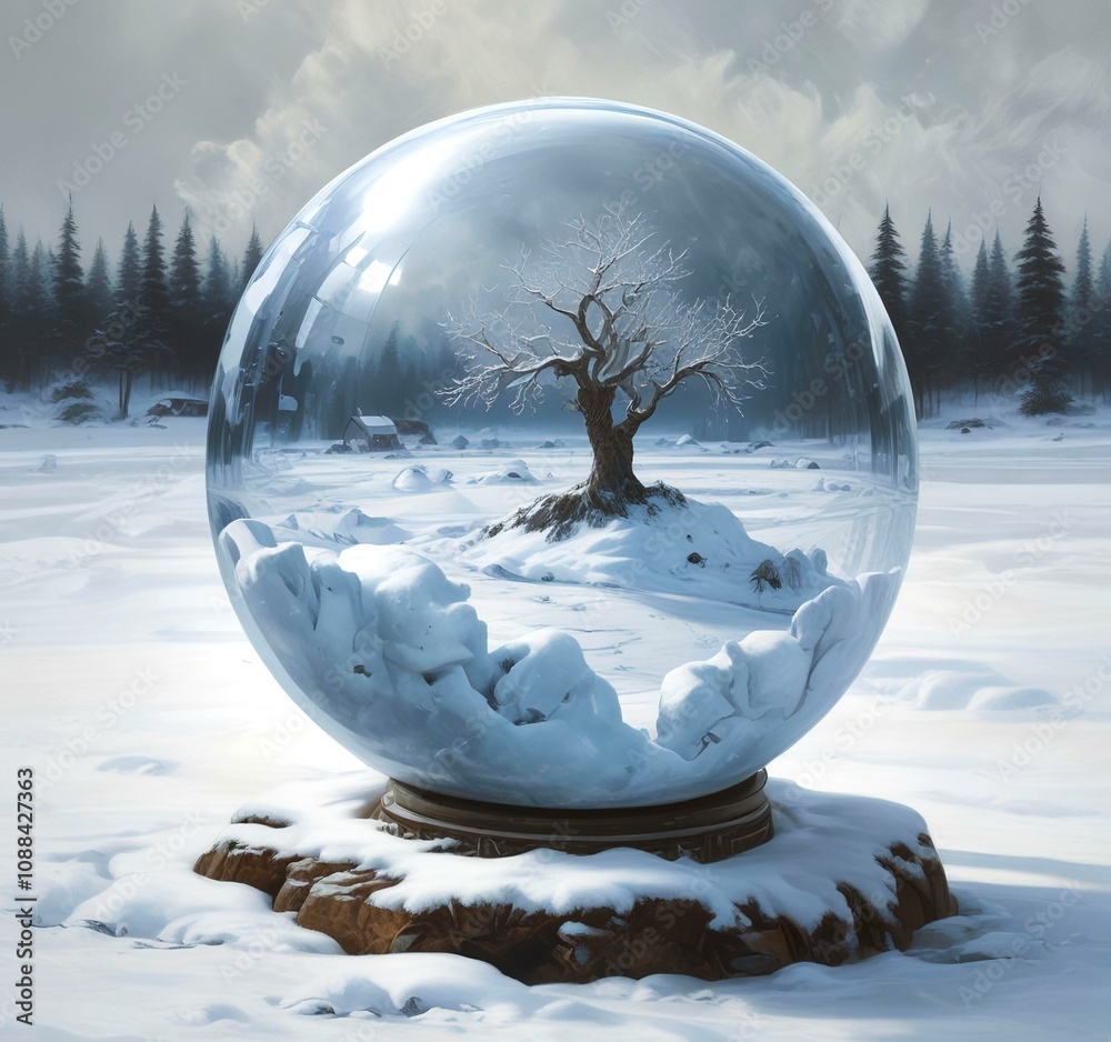 Illustration of winter landscape in frozen earth globe. Illustration of winter landscape in frozen earth globe.