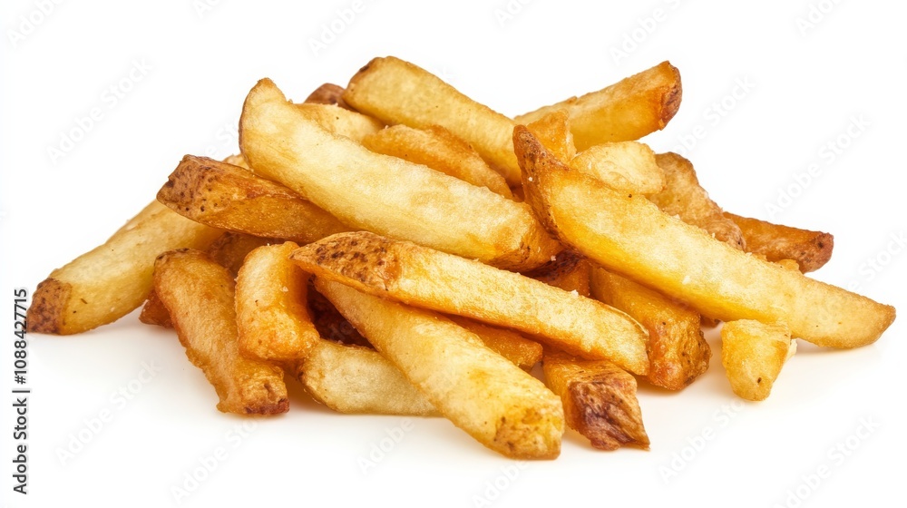 A pile of golden-brown French fries with crispy exteriors and soft interiors, Each fry’s texture and appetizing appearance captured with precision A pile of golden-brown French fries with crispy exteriors and soft interiors, Each fry’s texture and appetizing appearance captured with precision