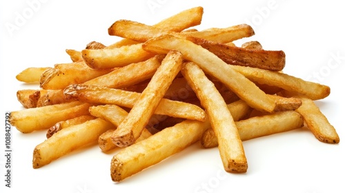 A pile of golden-brown French fries with crispy exteriors and soft interiors, Each fry’s texture and appetizing appearance captured with precision