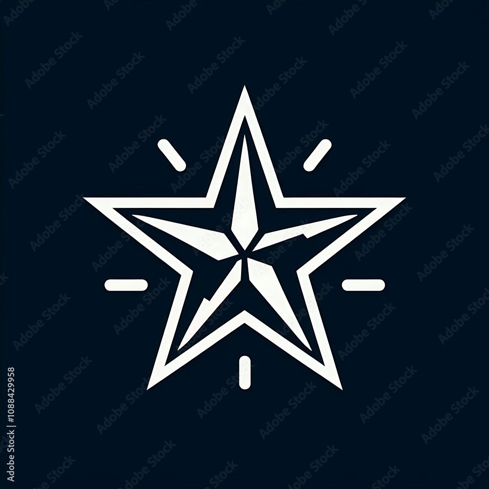 White five-pointed star with rays on dark background. White five-pointed star with rays on dark background.