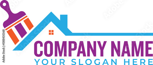 Home painting with paint brush , roofing, remodeling, handyman logo design
