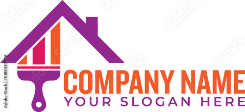 Home painting with paint brush , roofing, remodeling, handyman logo design