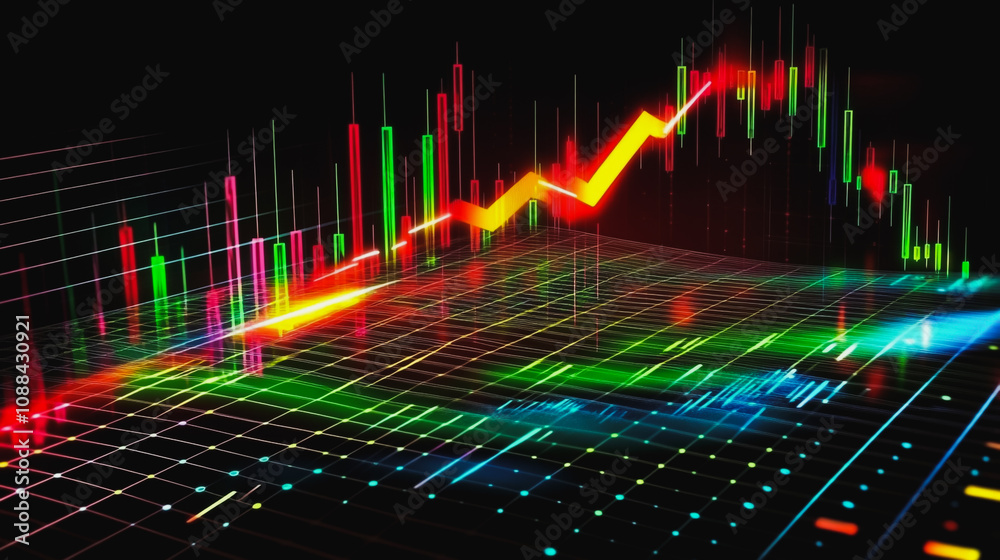 Abstract black background with 3D Colorful charts and graphs with statistics to innovative analyze business potential and forecast future development of companies growth. Abstract black background with 3D Colorful charts and graphs with statistics to innovative analyze business potential and forecast future development of companies growth.