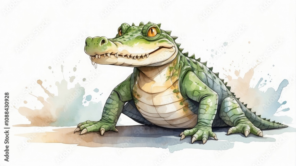 Obraz premium An isolated watercolor vector of a cartoon crocodile on a white