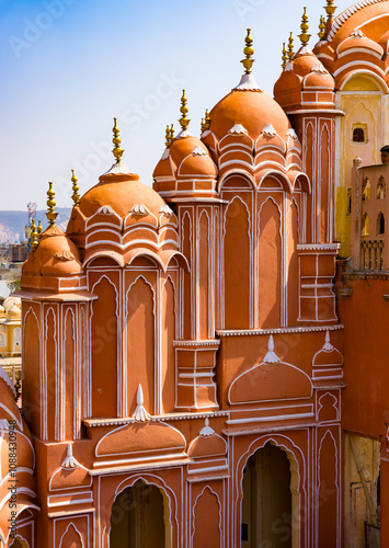 Canvas Print Close view of the intricate architecture of jaipur's iconic hawa mahal with vibr