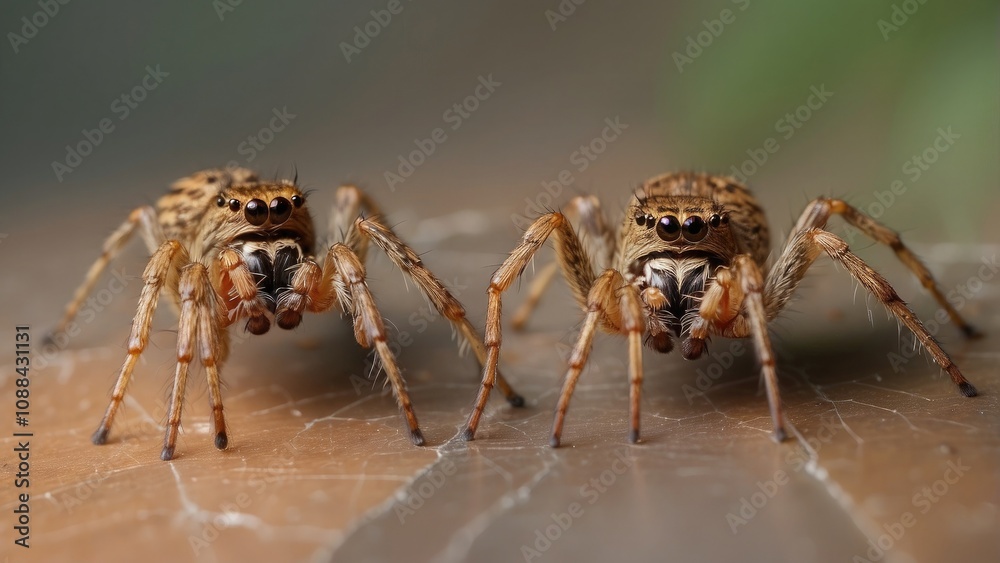 Spiders, both male and female, on the web Spiders, both male and female, on the web