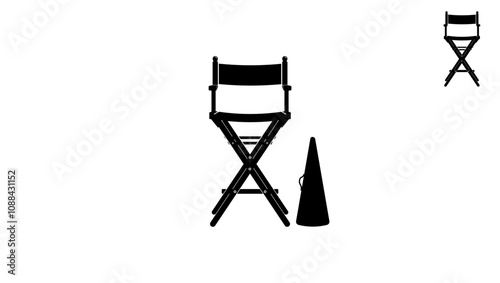 Movie Director Chair, front view, black isolated silhouette