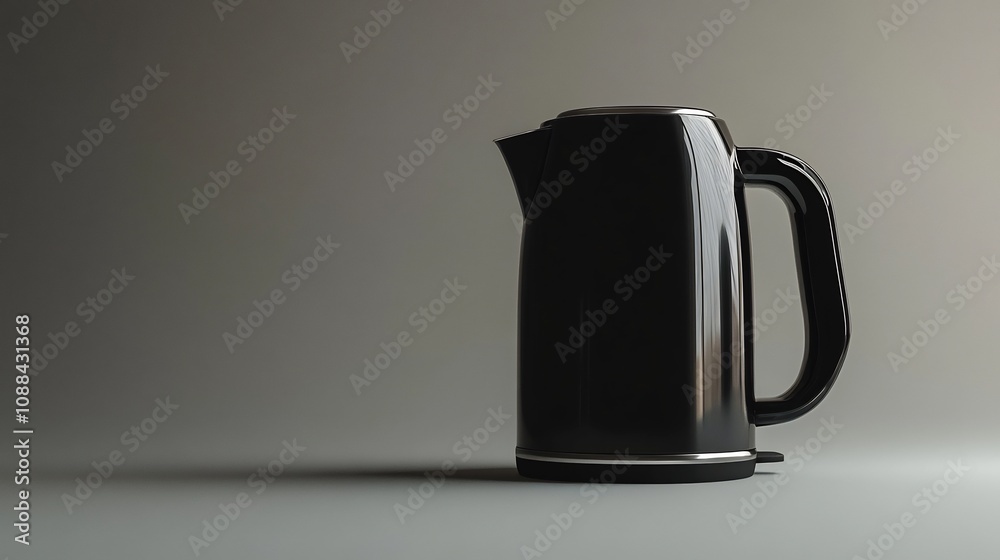 Sleek and Glossy Black Electric Kettle Against Gray Background Sleek and Glossy Black Electric Kettle Against Gray Background