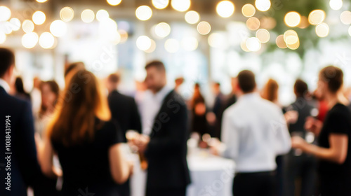 Corporate Event Lights: Blurred lights and people mingling at a business event.  photo