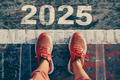 The beginning of 2025 is written on a colorful road. Conceptual photo of the coming New Year 2025. New year concept, motivation, business promotion, step forward, moving forward, hope photo