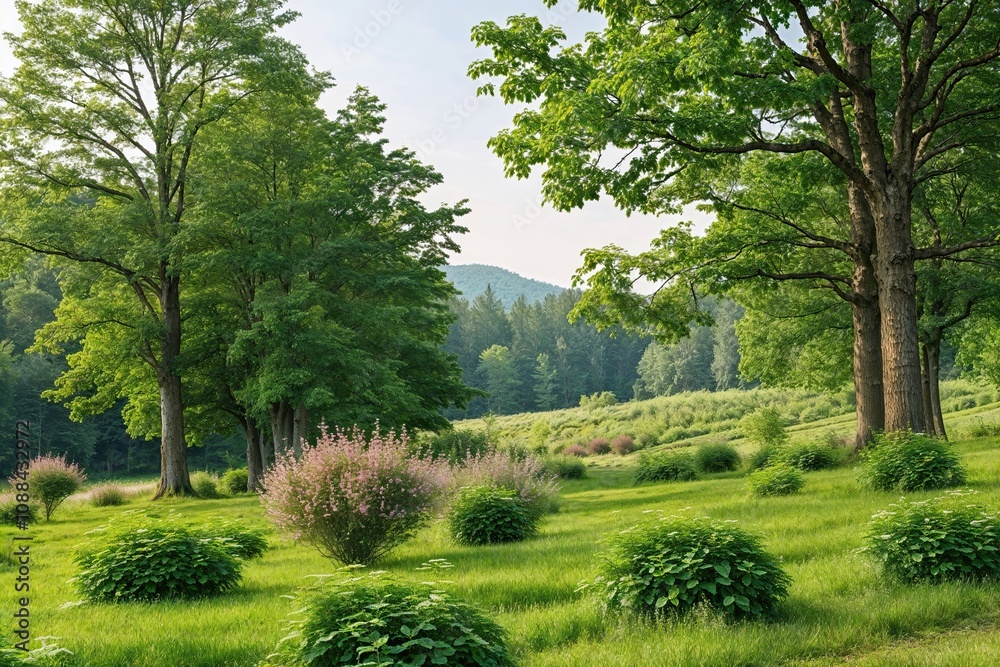 Serene Forest Landscapes with Vibrant Trees and Abundant Herbal Plants in Lush Natural Scenery Serene Forest Landscapes with Vibrant Trees and Abundant Herbal Plants in Lush Natural Scenery