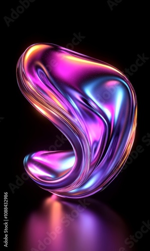 Iridescent Fluid Shape with Neon Light Reflections