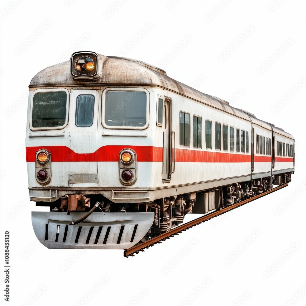 Fototapeta premium Old white and red passenger train on tracks.