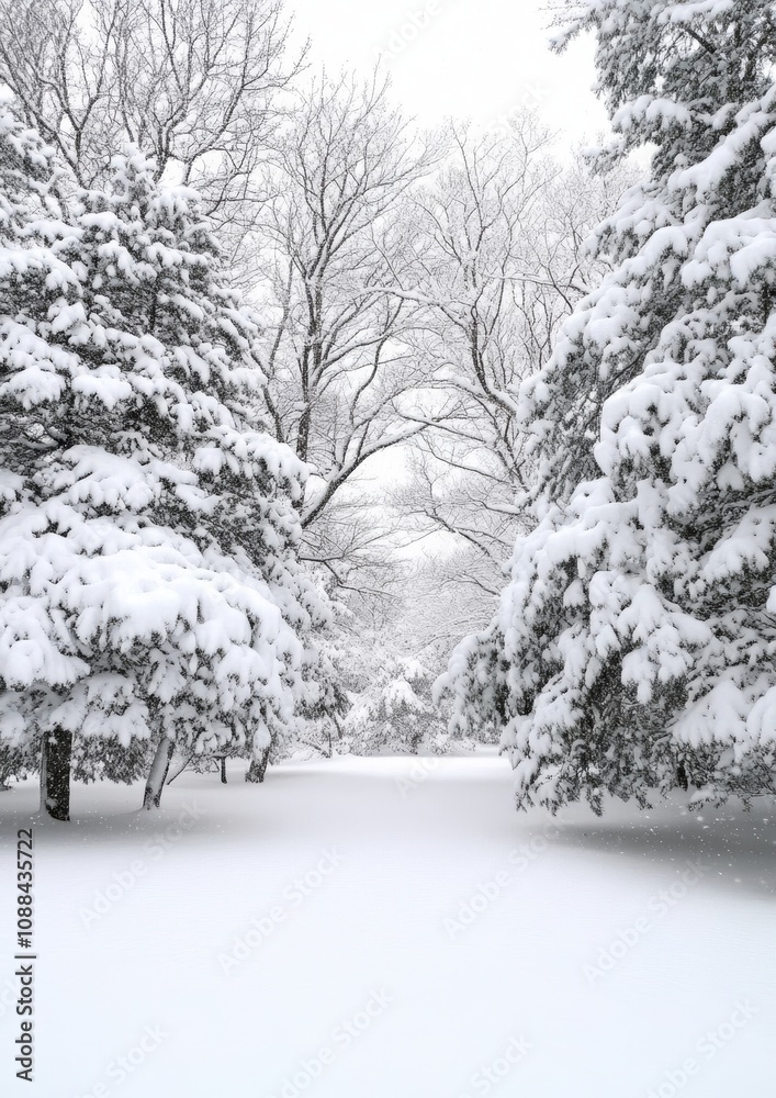 Obraz premium Phone Wallpaper Snow-Covered Forest Landscape with Bare Winter Trees