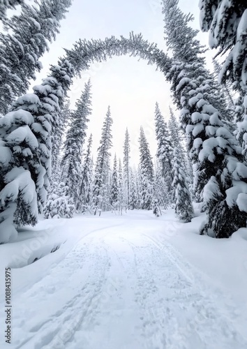 Phone Wallpaper Snowy Path Framed by Frost-Covered Arching Pine Trees