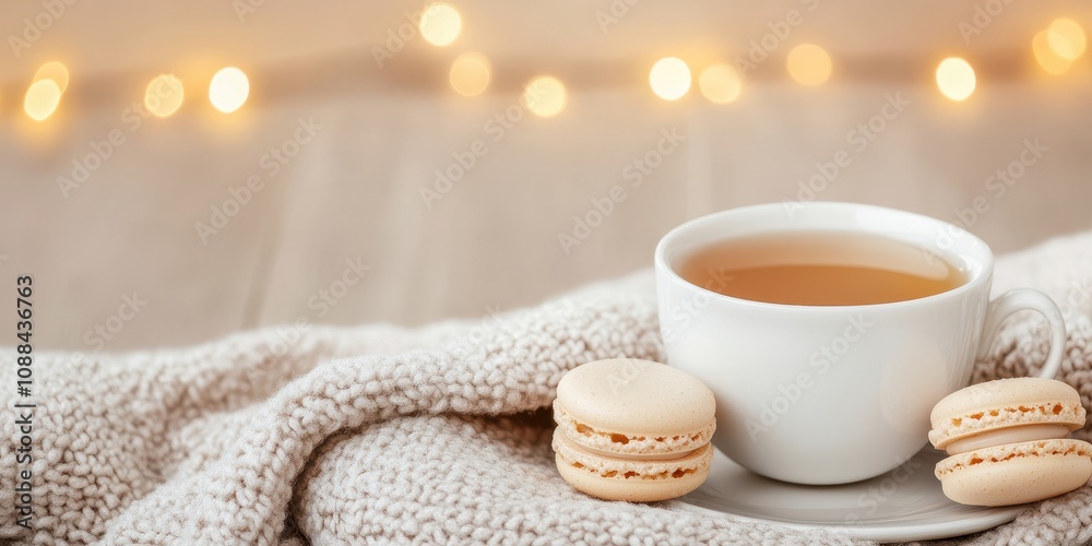 Cozy nights: A romantic living room bathed in soft light, featuring warm beige tones and a comforting cup of tea. Cozy nights: A romantic living room bathed in soft light, featuring warm beige tones and a comforting cup of tea.