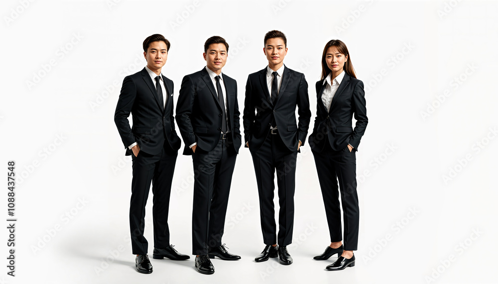 Confident business team posing with hands in pockets on white background Confident business team posing with hands in pockets on white background