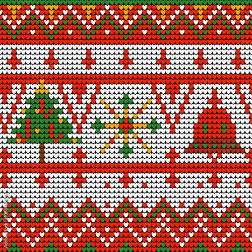 Seamless knitted Christmas pattern. Geometric fabric pattern ideas