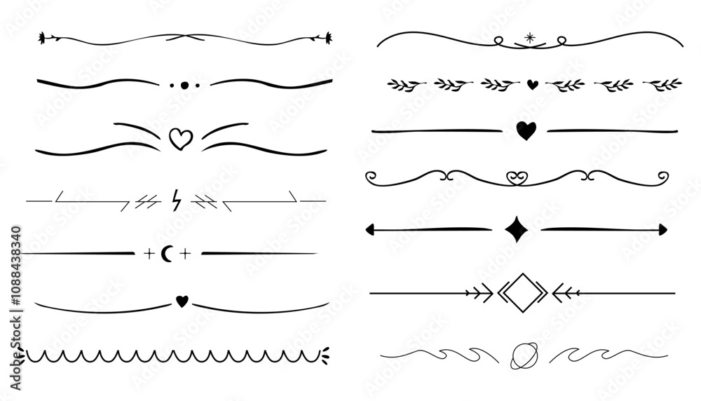 Swirl line divider, doodle decorative fancy ornament border, simple hand drawn frame. Retro curve set flourish thin decorations. Swirl line divider, doodle decorative fancy ornament border, simple hand drawn frame. Retro curve set flourish thin decorations.