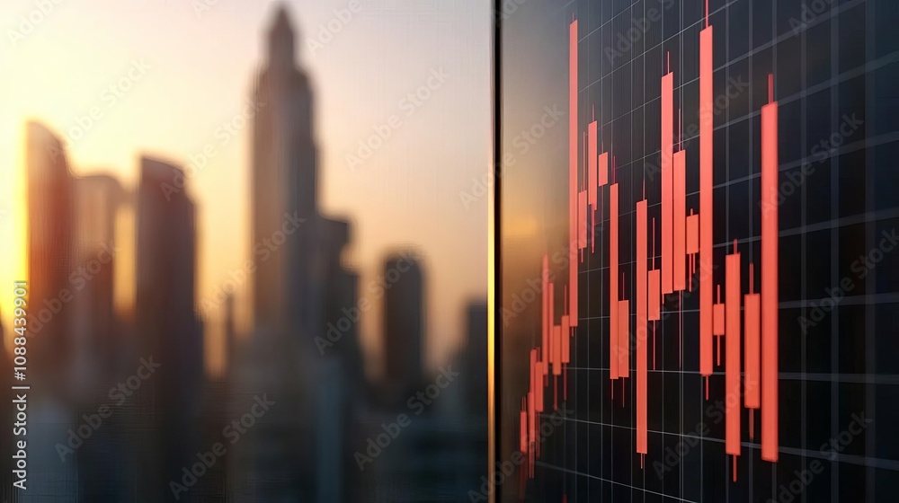 A close-up view of a financial graph displaying market trends, with blurred city skyline in the background, symbolizing economic progress and investment. A close-up view of a financial graph displaying market trends, with blurred city skyline in the background, symbolizing economic progress and investment.