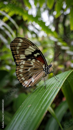 Butterfly is sitting on a leaf photo