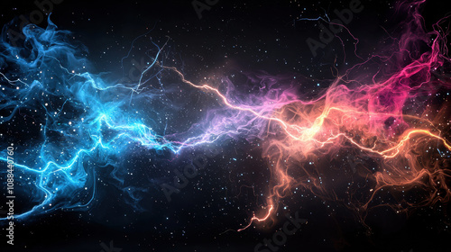 Multicolored lightning like sparks create vibrant cosmic scene