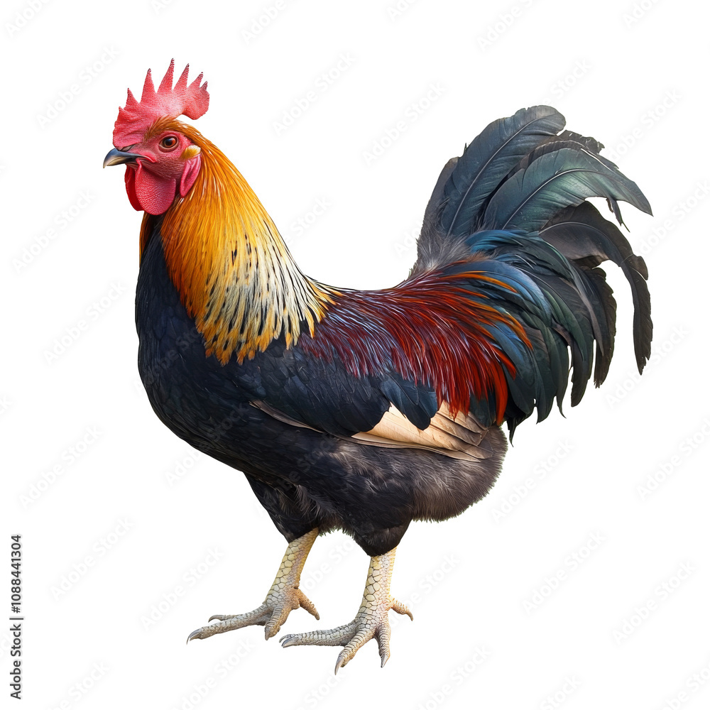 Fototapeta premium Vibrant rooster in sunlight