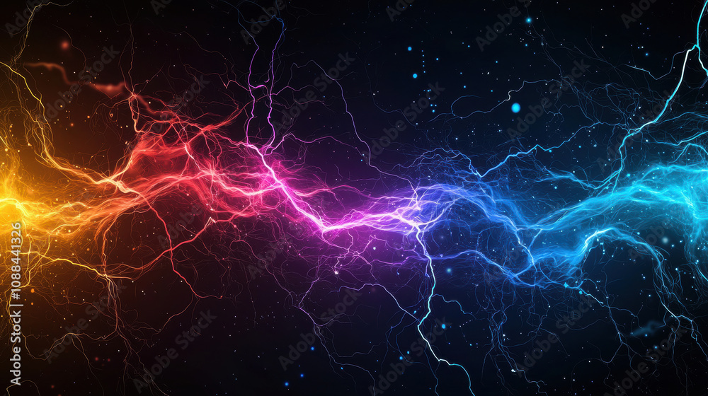 Fototapeta premium Vibrant electrical sparks in rainbow of colors glow with energy