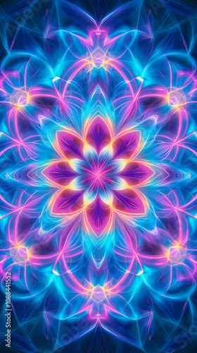 Vibrant floral pattern in neon hues with chaotic design elements creating a mesmerizing visual experience