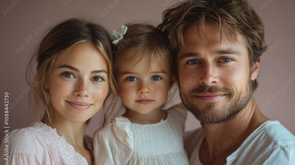 Sweet Family Portrait with Girl on Simple Backdrop Sweet Family Portrait with Girl on Simple Backdrop