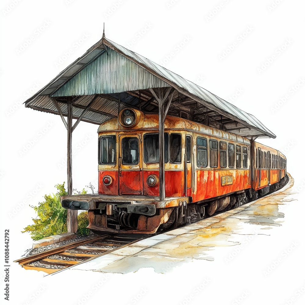 Rusty train under a roof on tracks. Rusty train under a roof on tracks.