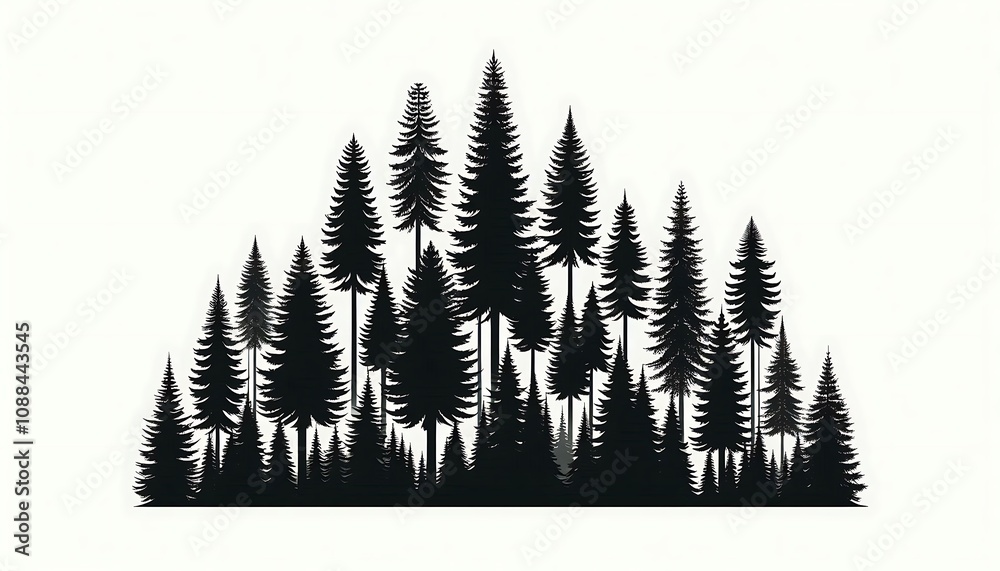 Obraz premium Collection of Evergreen Tree Silhouettes on White Background. generator AI