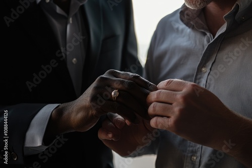 Minimalistic Symbol of Love: Diverse Couple Exchanging Rings