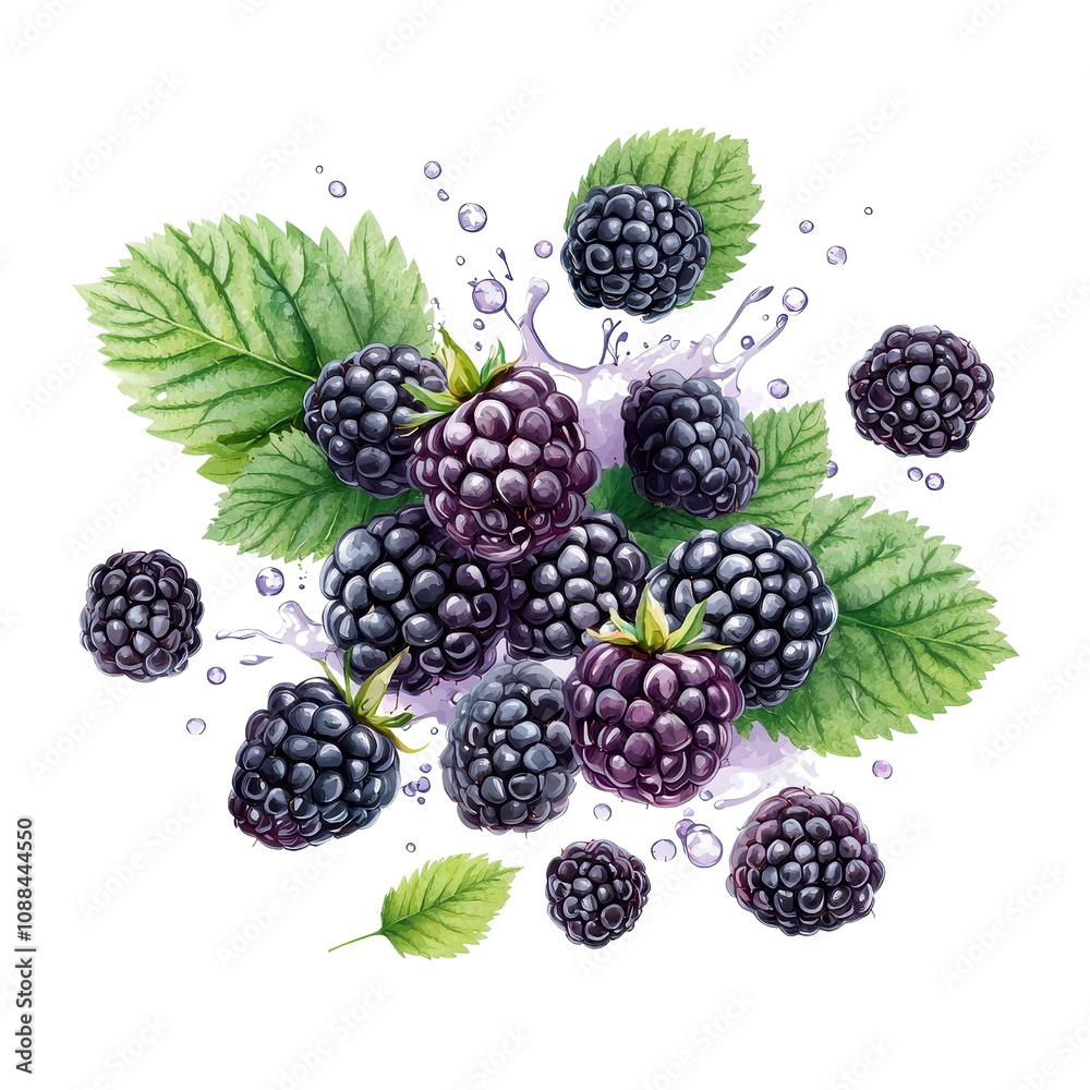 Watercolor splash of blackberries, isolated on a white background. PNG Watercolor splash of blackberries, isolated on a white background. PNG