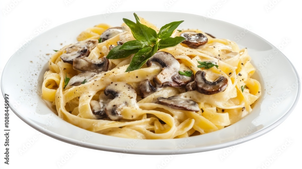 A plate of creamy truffle mushroom pasta with fettuccine, sautéed mushrooms, and a rich truffle cream sauce A plate of creamy truffle mushroom pasta with fettuccine, sautéed mushrooms, and a rich truffle cream sauce