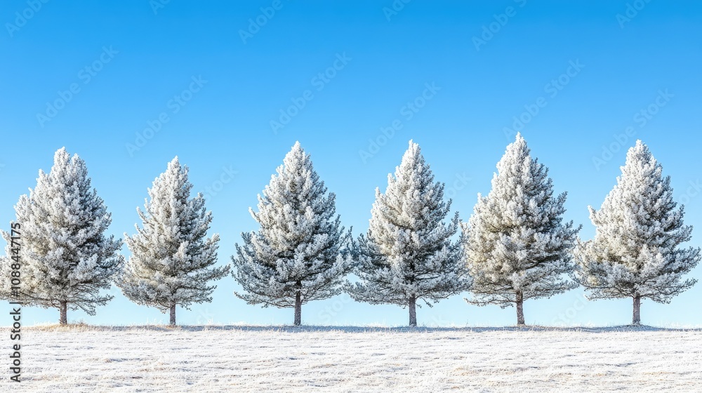 Scenic Winter Landscape with Frost-Covered Trees Against a Clear Blue Sky, Emphasizing Nature's Beauty in a Majestic and Tranquil Setting Scenic Winter Landscape with Frost-Covered Trees Against a Clear Blue Sky, Emphasizing Nature's Beauty in a Majestic and Tranquil Setting