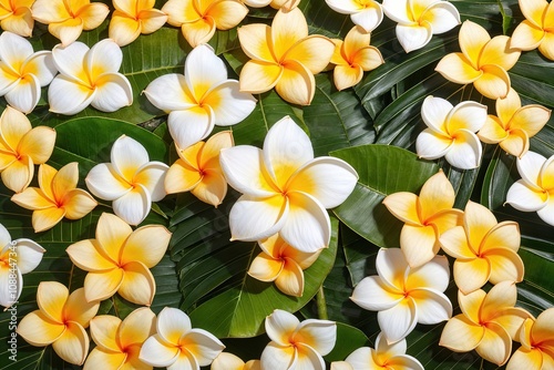 Vibrant Arrangement of Chopped Frangipani Flowers on Clear Backdrops