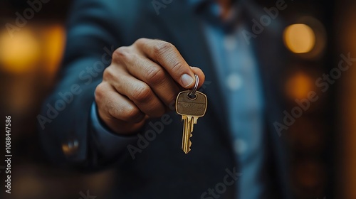 hand holding keys, Businessman Holding House Key – Real Estate and Property Ownership Concept, Close-up of Hand Holding a House Key – Home Buying or Rental Agreement Symbol,  Real Estate Success ,