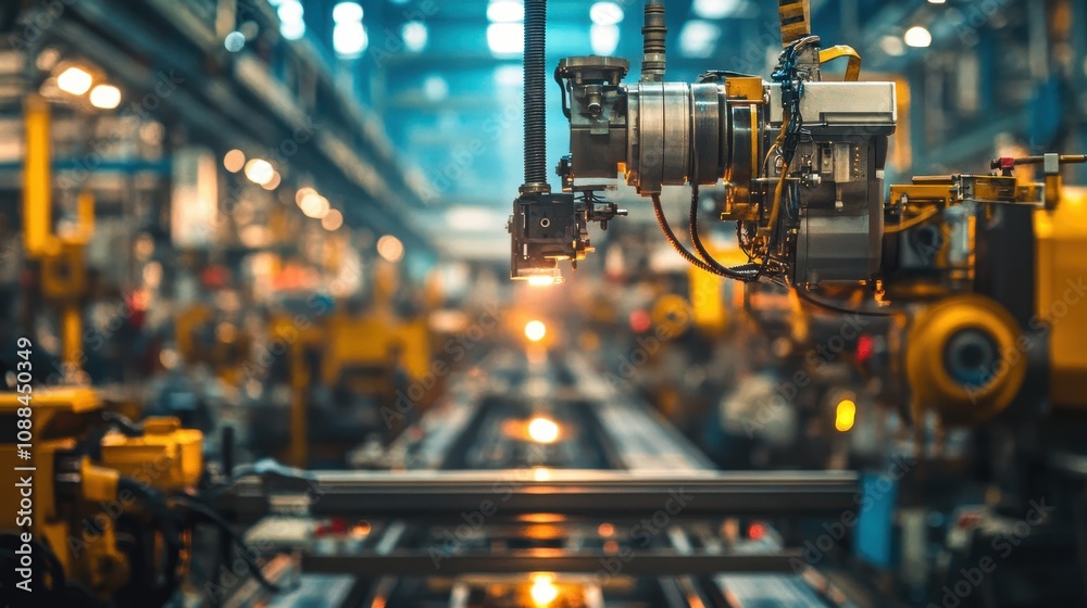A robotic arm operates in a modern industrial setting, highlighting automation and manufacturing. A robotic arm operates in a modern industrial setting, highlighting automation and manufacturing.