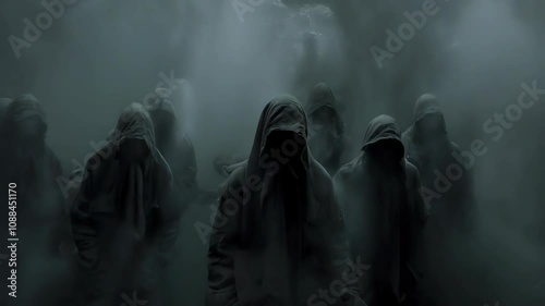 A group of masked hackers, a dangerous and hooded collective, engaged in cyber crime, cyber attacks, and system breaches. This dark and anonymous assembly represents a significant threat in the realm