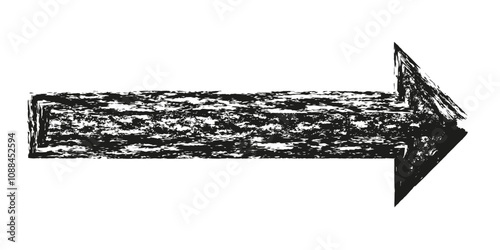 Hand drawn straight long arrow drawn crayon, chalk or charcoal. Arrow pointing right.