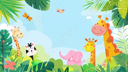 Cute Children's Cartoon Background - A Whimsical World of Fun and Imagination for Kids. The Colorful and Playful Elements, with Charming Characters and Cheerful Scenes