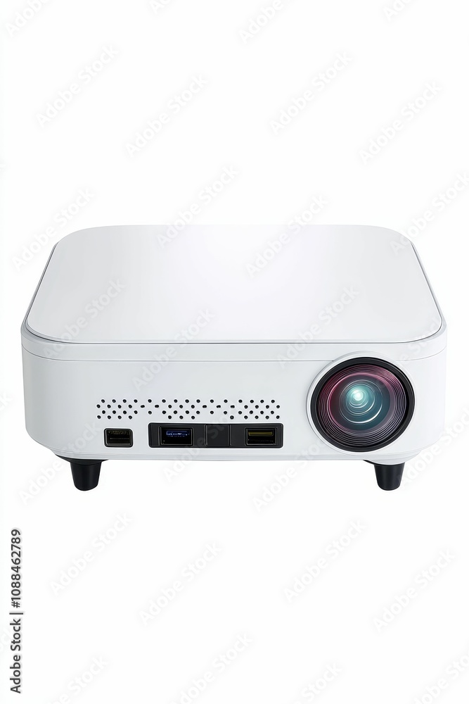 Fototapeta premium White projector with lens and ports.