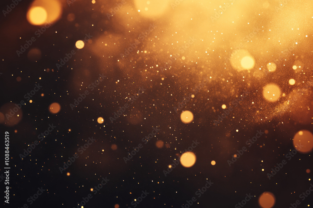 Obraz premium Gold glitter sparkles on a deep black background.