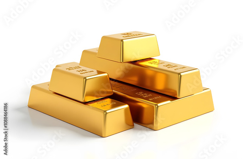 Pile of gold bars on white background