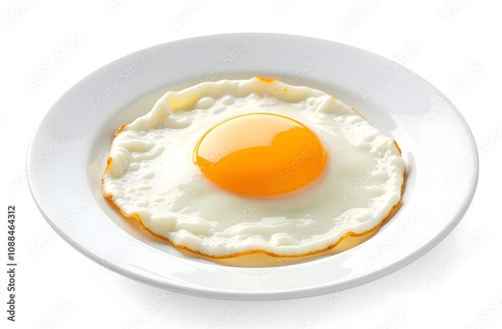 Fried egg with white plate isolated on white background Fried egg with white plate isolated on white background