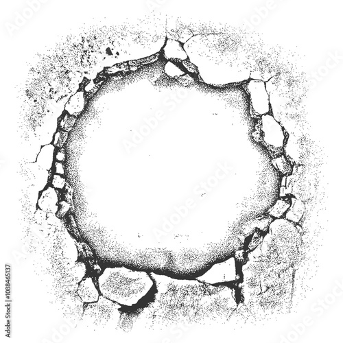 Top View of a Cracked Concrete Surface with a Large Central Hole