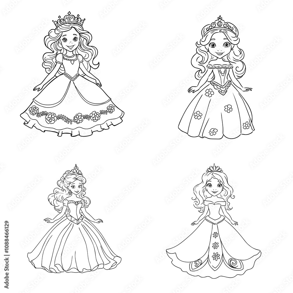 Fototapeta premium Little Princess Coloring page for kids